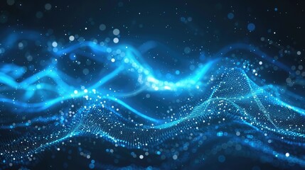 Music wave of particles. Big data visualization. Abstract blue background with a dynamic wave. 3d rendering.