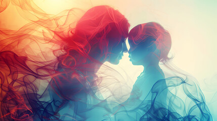 Photo realistic glossy abstract digital art: Mother and child bonding concept symbolizing love and connection