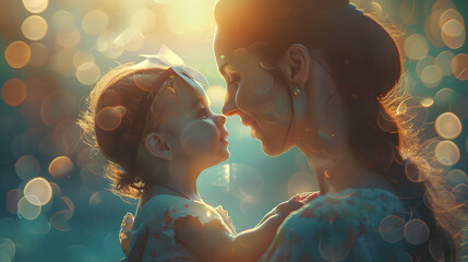Glossy mother and child play concept portrayed in stunning photo realistic digital art   a...