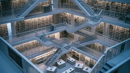 A labyrinthine library where AI algorithms curate personalized reading lists, recommending books tailored to individual tastes and interests. 32k, full ultra HD, high resolution