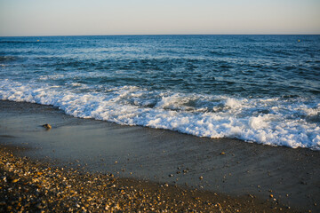 Mediterranean seaside coast with nobody in evening.