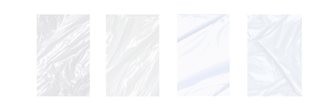 set / collection of transparent plastic wrap texture overlay effect. polyethylene wrapping stretch film background. Shrink crumpled plastic sleeve surface. Vector illustration