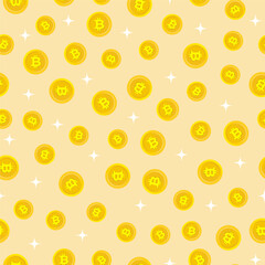 Seamless pattern design with bitcoin coins. For fabric, wrapping paper, wallpaper or as a background for designs