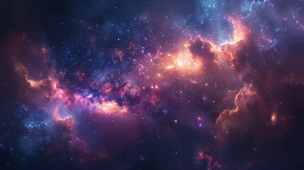 Fototapeta premium A cosmic art piece with a focus on the intricate patterns of distant galaxies, highlighted by clusters of twinkling stars scattered across a gradient of blues and purples.