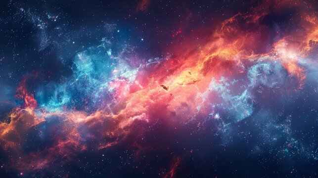 A galaxy theme design that uses bold, vibrant colors to represent the energy and dynamism of the universe, set against a minimalist backdrop.