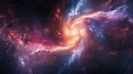 Obraz premium A minimalist abstract galaxy background featuring a swirl of vibrant cosmic colors blending seamlessly into the deep, dark void of space, creating a sense of infinite depth and mystery.