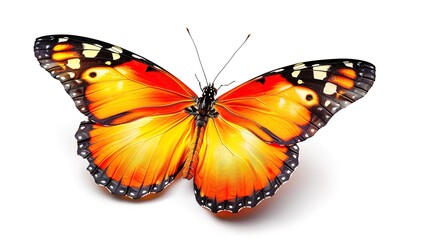 Glorious Closeup Photograph Of An Orange And Blue Butterfly On White Background