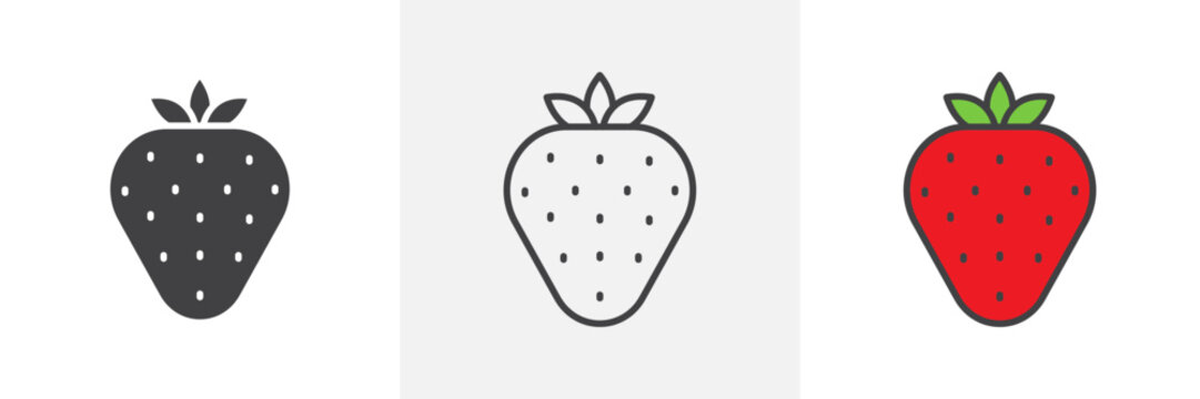 Strawberry icon set. Ripe strawberry vector symbol and fruit pictogram.