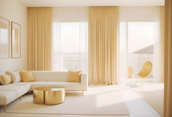 white and gold theme interior modern minimalism photo realism