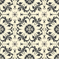 Neoclassical Seamless Pattern with Geometric and Floral Motifs

