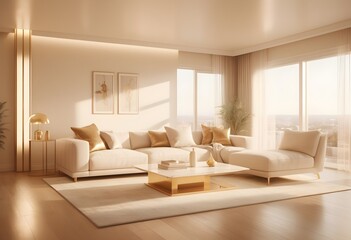white and gold theme interior modern minimalism photo realism
