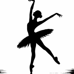 Arabesque Elegance: A Black-and-White Silhouette of a Graceful Ballerina in an Elegant Arabesque Pose, with Tutu Dress and Pointe Ballet Slippers, Illuminated by Dramatic Lighting © Hamza