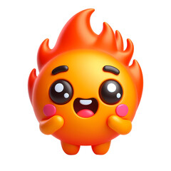 3d cartoon fire with a smile. Realistic 3d high quality isolated render	
