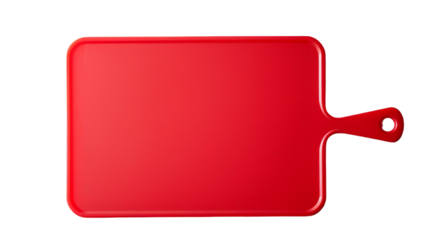A red cutting board placed on a clean white background
