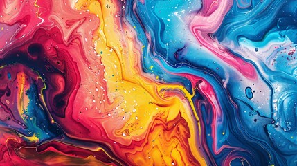 a lively abstract background with a marbling paint effect, showcasing an intensive blend of vibrant acrylic colors and fluid movement.