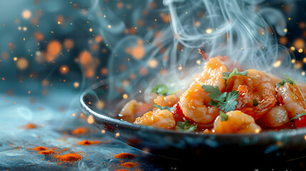 Glossy Thai Food Opulence: Digital Art Showcasing High End Dining Experience in Photo Realistic...