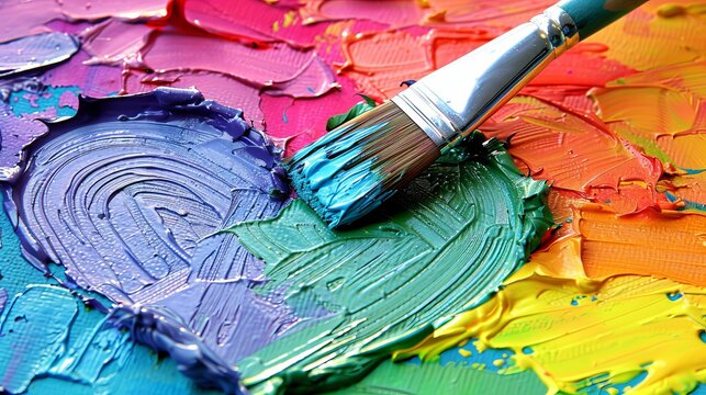 Colorful heart painting on canvas with paintbrush, perfect for art lovers and enthusiasts