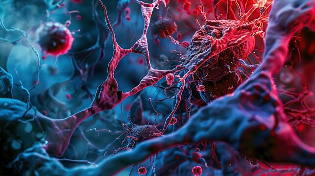 Microscopic view of interstitial fluid with bacterial presence
