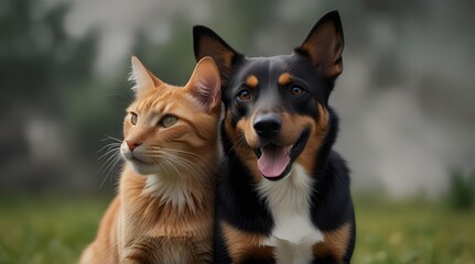 Portrait of Happy dog and cat that looking at the camera together.generative.ai