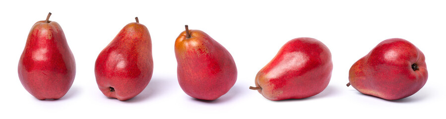 Collection of red pear isolated on white background.