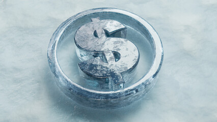 3D rendering - Frozen Dollar symbol on frost background