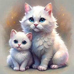Fototapeta premium Little cat with mom cat, cute pet