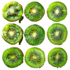 Fototapeta premium Fresh green kiwi slices displayed on a white background