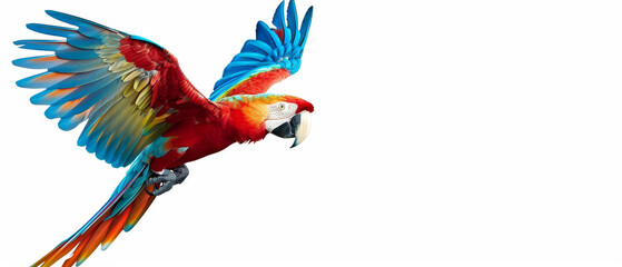 A colorful parrot is flying in the air