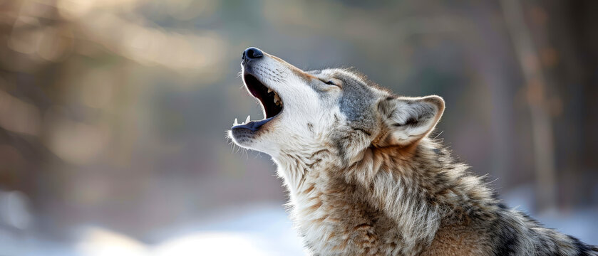 A wolf is howling in the snow