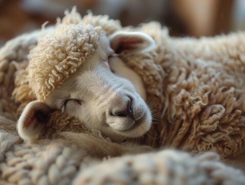 world sleep day. One sheep from the flock separates and winks at the sleeping person