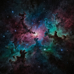 Cosmic Nebula with Vibrant Colors and Lone Flower