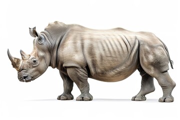 Obraz premium big grey rhinoceros, wild african animal isolated on a white background