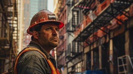A construction worker wearing a hard hat