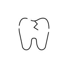 black thin line tooth with big cracks. lineart style graphic trend modern abstract design stroke caries logotype element isolated on white. concept of strong