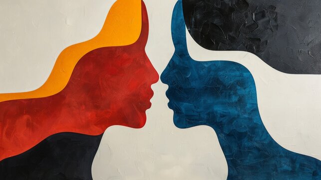 A minimalist abstract painting illustrating the theme of emotional duality, with contrasting colors and simple shapes. The design should convey a sense of inner conflict and tension, highlighting the