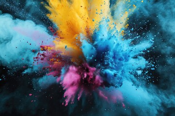A colorful explosion of smoke and dust. The colors are bright and vibrant, creating a sense of energy and excitement. The image is dynamic and visually striking