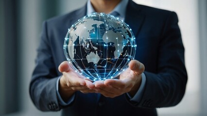 A global business globe with a network connected to digital marketing strategy and creative solutions. Business development technology to support creative idea