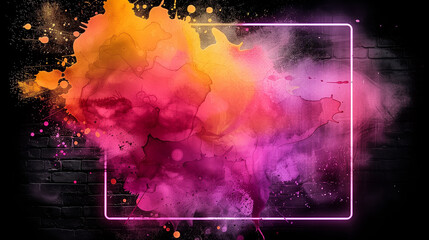 Vibrant Colorful Smoke Explosion with Neon Frame on Black Background - Perfect for Creative Designs, Backgrounds, and Digital Art Projects