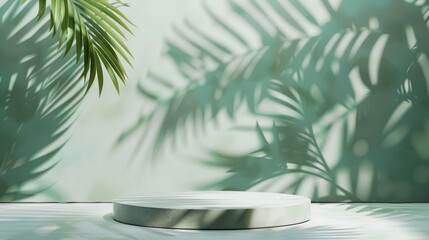 A round pedestal with a leafy green background