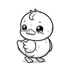 Obraz premium Cartoon of a duck with simple lines for children coloring in book pages. Drawing for vectorization