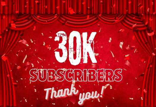 Red Celebration Vector Illustration: Reaching Milestone of 30K Subscribers - Festive Design in High-Quality Vector Format