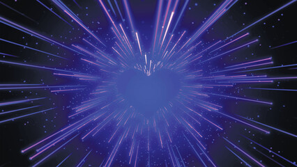 Valentine's day and love animation, glowing particles, rays, Valentine and marriage concept, dark blue gradient background. Happy Valentine's Day background heart. 3d vector