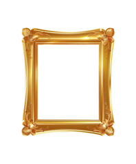 Antique gold picture frame isolated on transparent background.