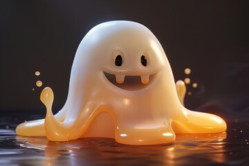 Cheerful Ghost Sculpted from Peach Liquid. 3D Render with Studio Lighting