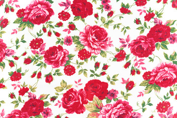 Antique floral fabric with clusters pattern on textile.