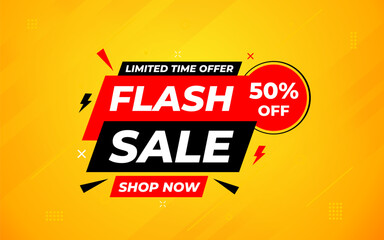 Flash Sale banner for web or social media. sale banner promotion template with discount tag. limited time offer, Get extra discount. Commercial poster, sale background vector illustration