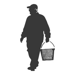 Silhouette elderly man with Shopping basket full body black color only