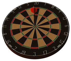 Obraz premium Dart in the center of the dartboard. Isolated. Transparent background. 3D Render.