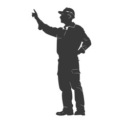 Silhouette engineer man in action full body black color only