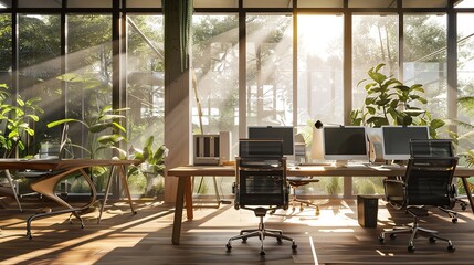 Modern Office Interior with Meeting and Coworking Spaces

